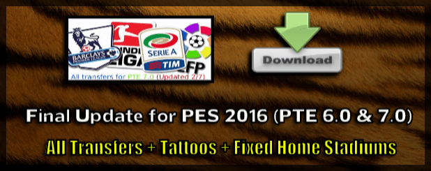 Final Update for PTE Patch 6.0 (PES 2016)
